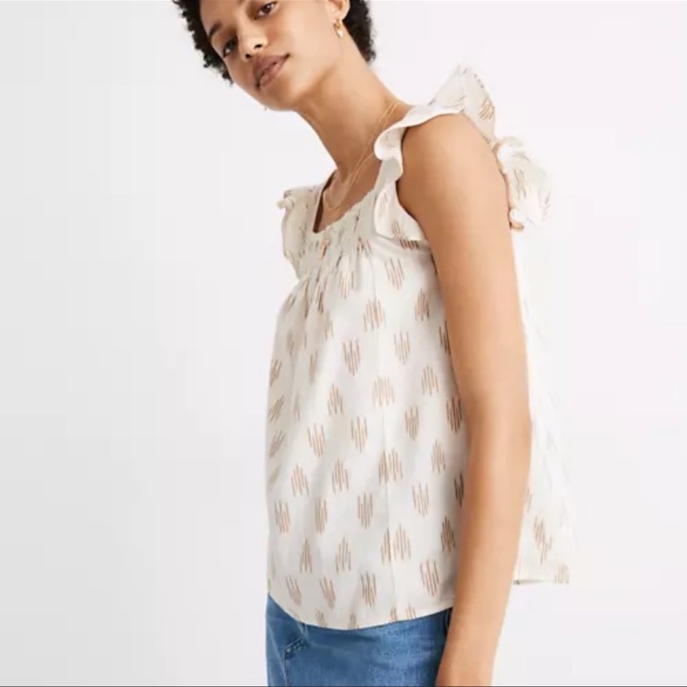 NWT Madewell Smocked Ruffle Strap Tank Top In Ikat
